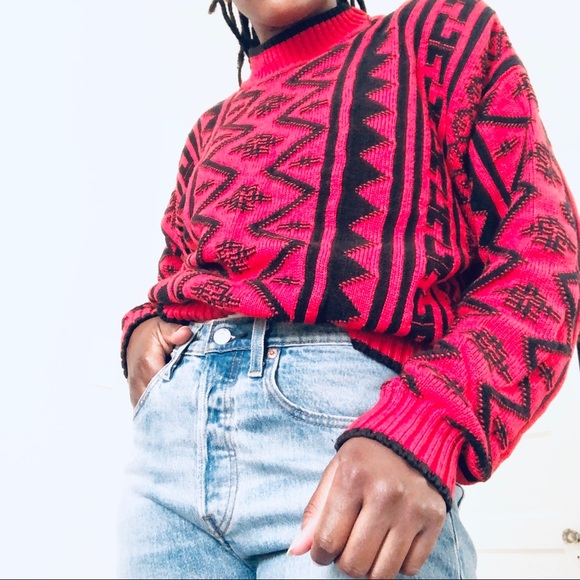 Vintage Graphic Red Sweater Lizwear 100% Cotton M - Picture 7 of 11